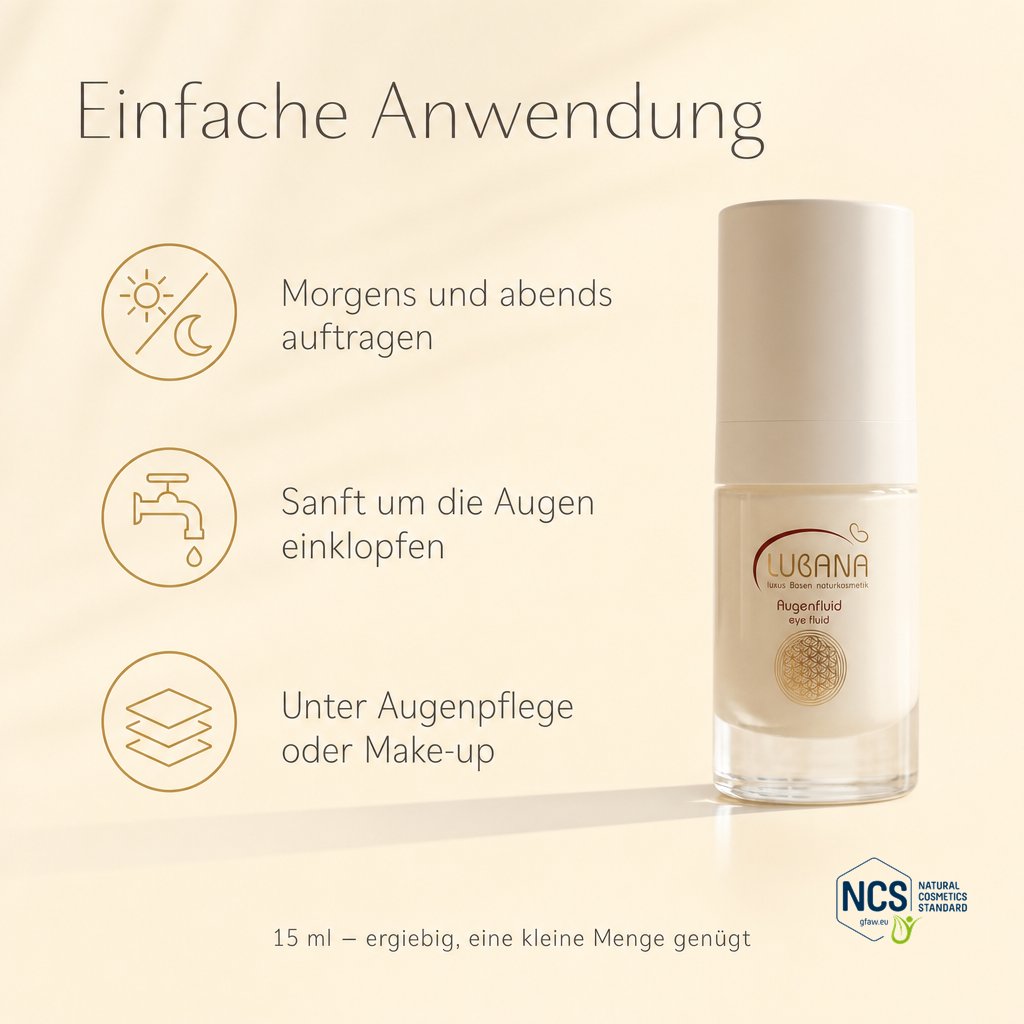 Anwendung des LUBANA Augenfluids – sanft um die Augen einklopfen