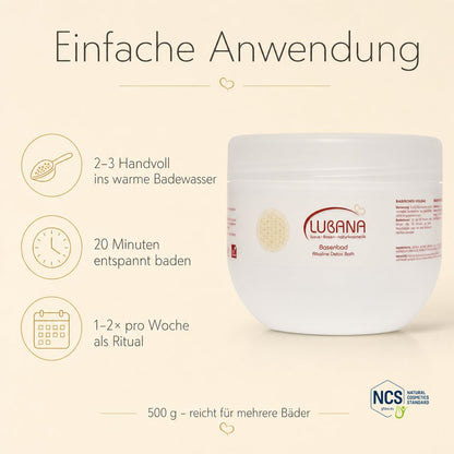 Anwendung des LUBANA Basenbads – ins warme Badewasser geben