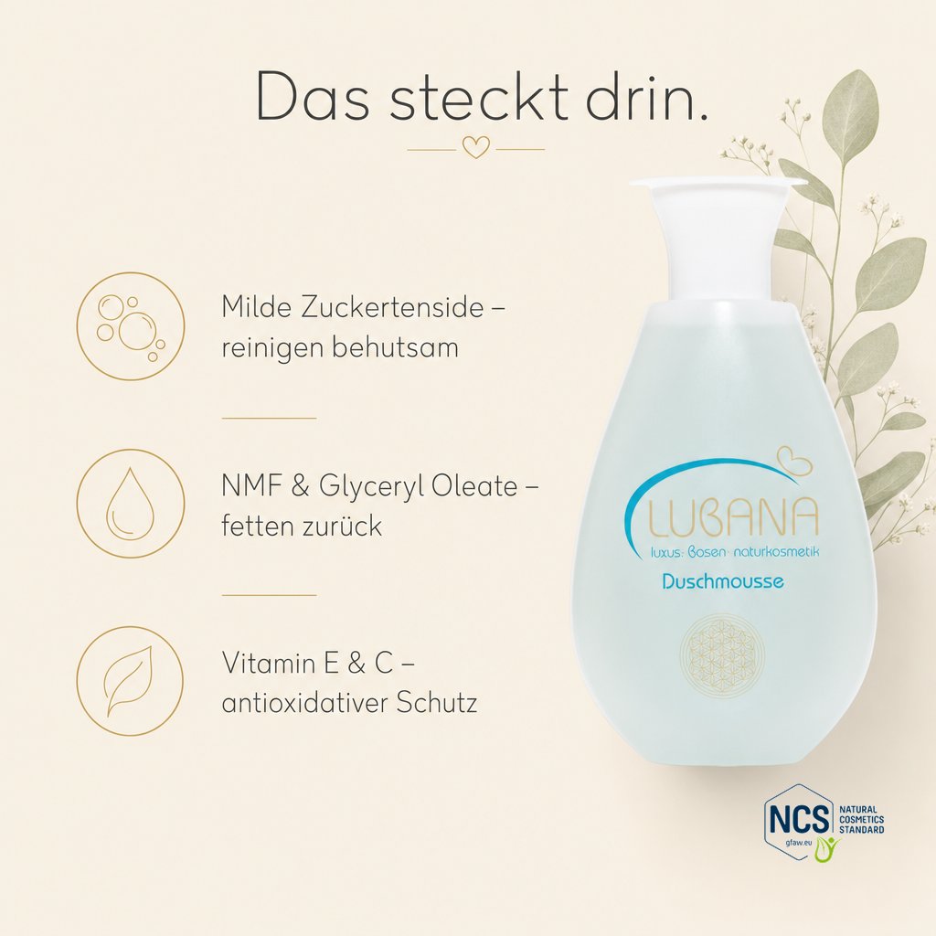 Das steckt drin: milde Zuckertenside – LUBANA Duschmousse