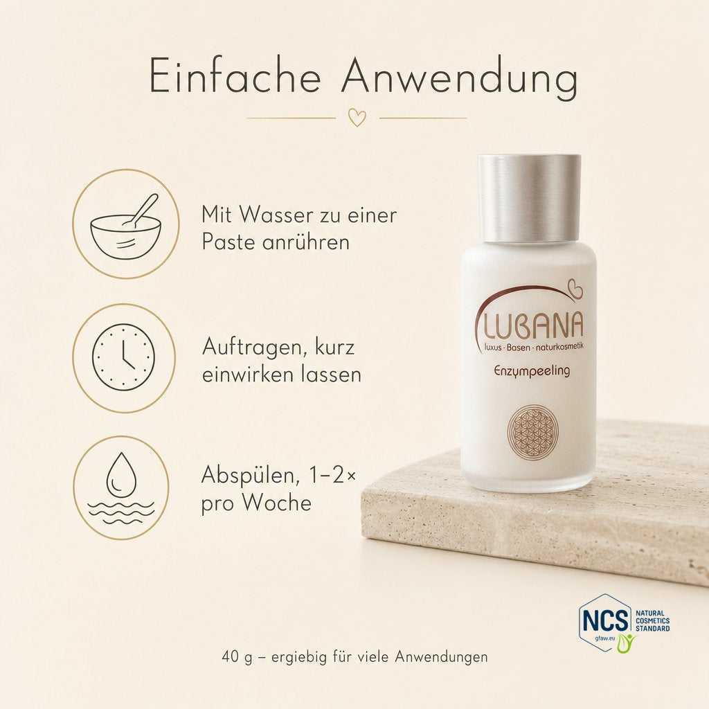 Anwendung des LUBANA Enzympeelings – mit Wasser zur Paste anrühren