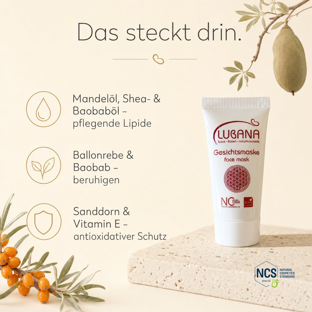 Das steckt drin: Baobab & Sanddorn – LUBANA Gesichtsmaske