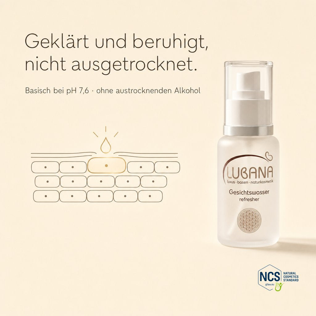 Geklärt und beruhigt, nicht ausgetrocknet – LUBANA Gesichtswasser, pH 7,6
