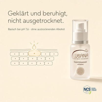 Geklärt und beruhigt, nicht ausgetrocknet – LUBANA Gesichtswasser, pH 7,6