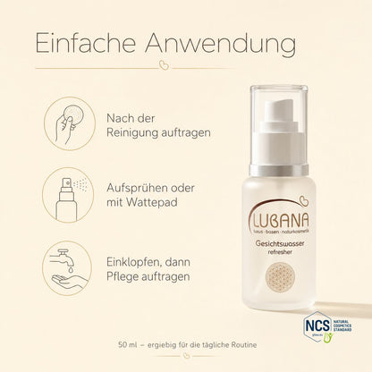 Anwendung des LUBANA Gesichtswassers – nach der Reinigung auftragen