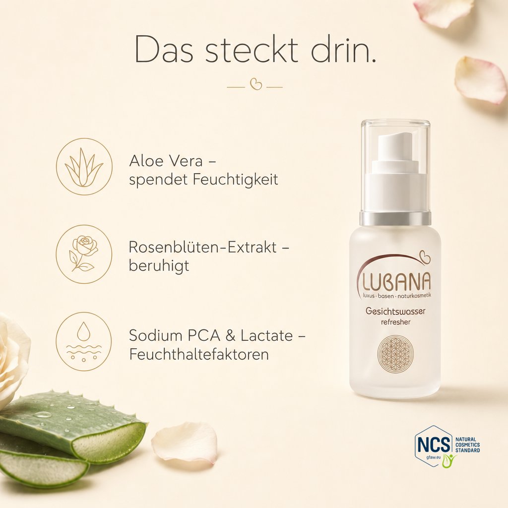Das steckt drin: Aloe Vera & Rosenblüten – LUBANA Gesichtswasser