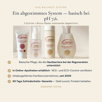LUBANA Balance System – abgestimmtes System, basisch pH 7,6, in Online-Apotheken erhältlich, inhabergeführt seit 2009