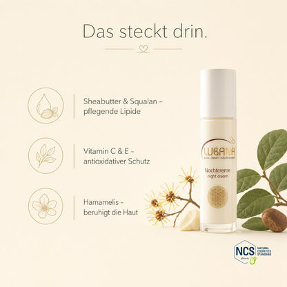 Das steckt drin: Sheabutter & Vitamin C+E – LUBANA Nachtcreme